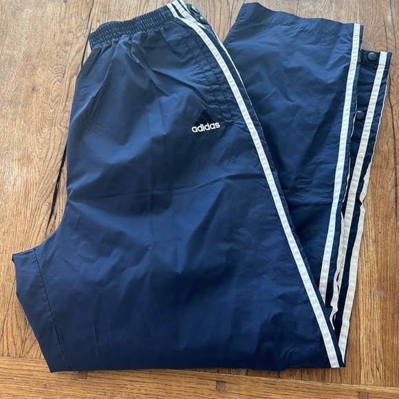 Vintage MED Adidas Track Pants Y2K Snap Button Tear Away Navy - Picture 2 of 10